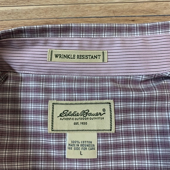 Eddie Bauer Wrinkle Resistant Long Sleeve Button Shirt Plaid Contrasting Trim - Picture 9 of 10